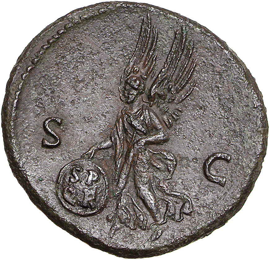 RIC II, Part 1 (second edition) Domitian 388 Domitian reverse, Victory advancing left, holding shield inscribed S P Q R