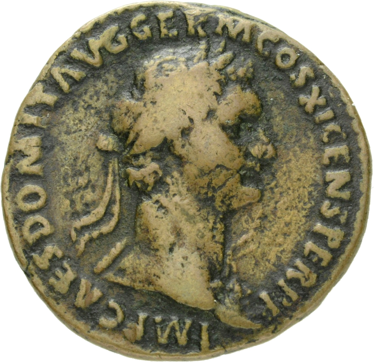RIC II, Part 1 (second edition) Domitian 416 Domitian obverse, Bust of Domitian, laureate, right with aegis