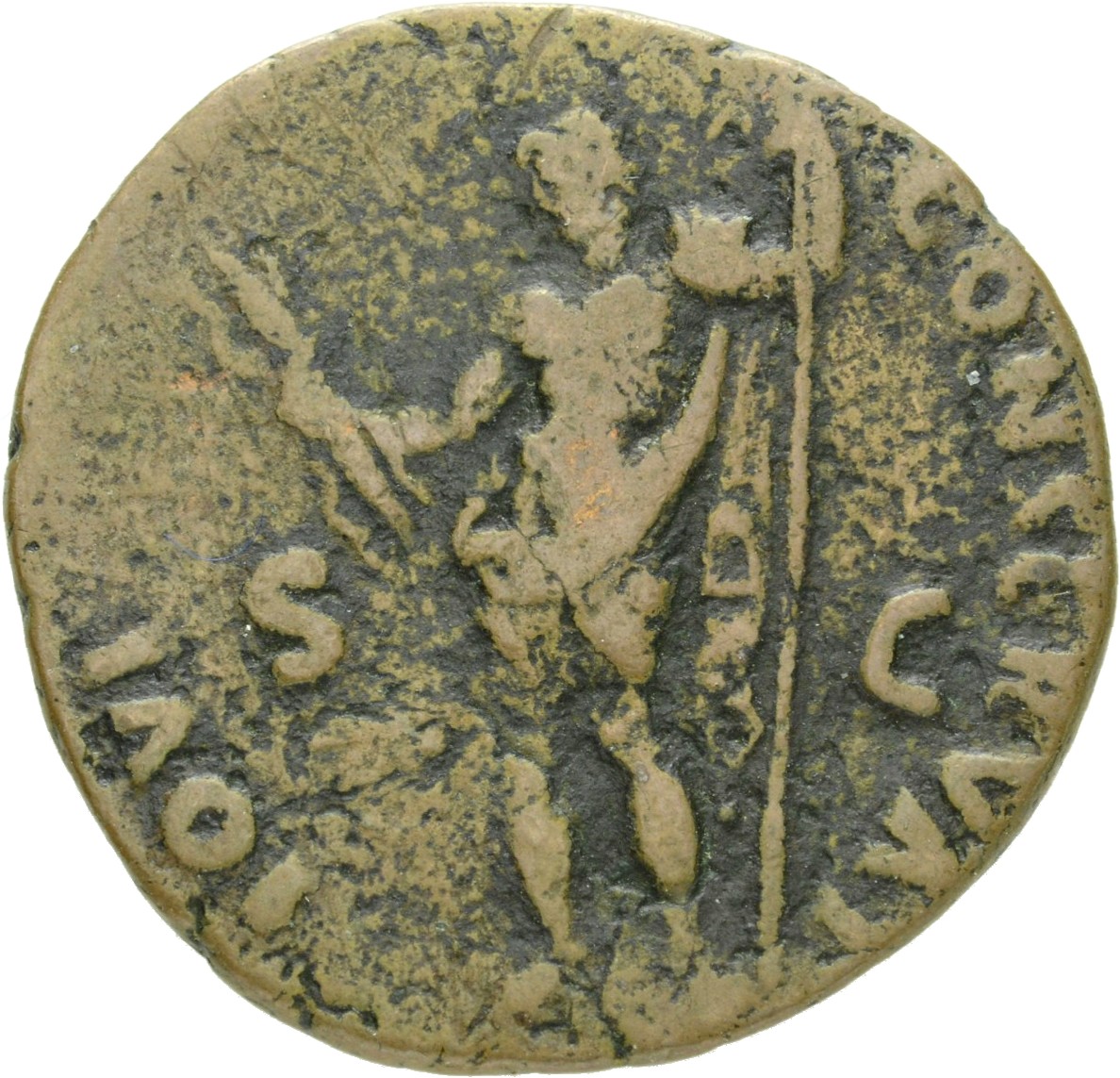 RIC II, Part 1 (second edition) Domitian 416 Domitian reverse, Jupiter standing left, holding thunderbolt in right hand an...