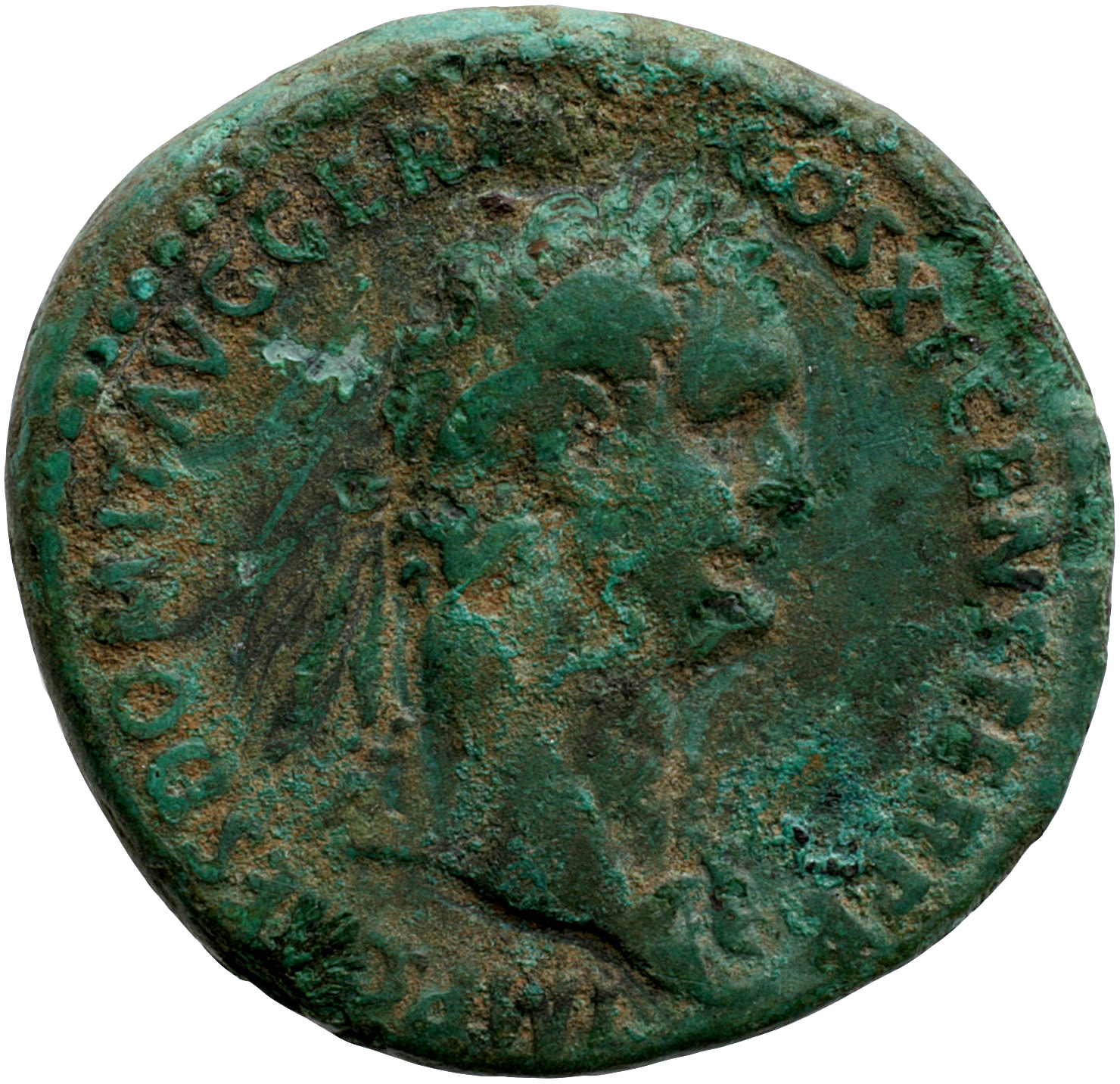 RIC II, Part 1 (second edition) Domitian 420 Domitian obverse, Bust of Domitian, laureate, right with aegis