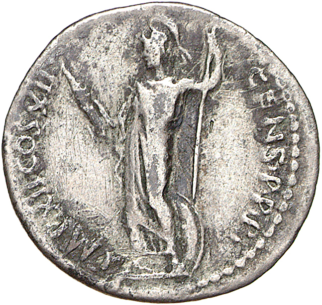 RIC II, Part 1 (second edition) Domitian 447 Domitian reverse, Minerva standing left, holding thunderbolt and spear; shiel...