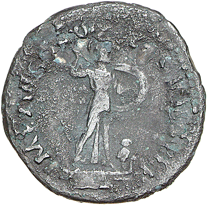 RIC II, Part 1 (second edition) Domitian 451 Domitian reverse, Minerva standing right on top of rostral column, holding sp...