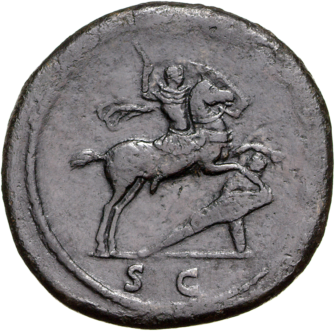 RIC II, Part 1 (second edition) Domitian 470 Domitian reverse, Domitian riding right, piercing German with spear