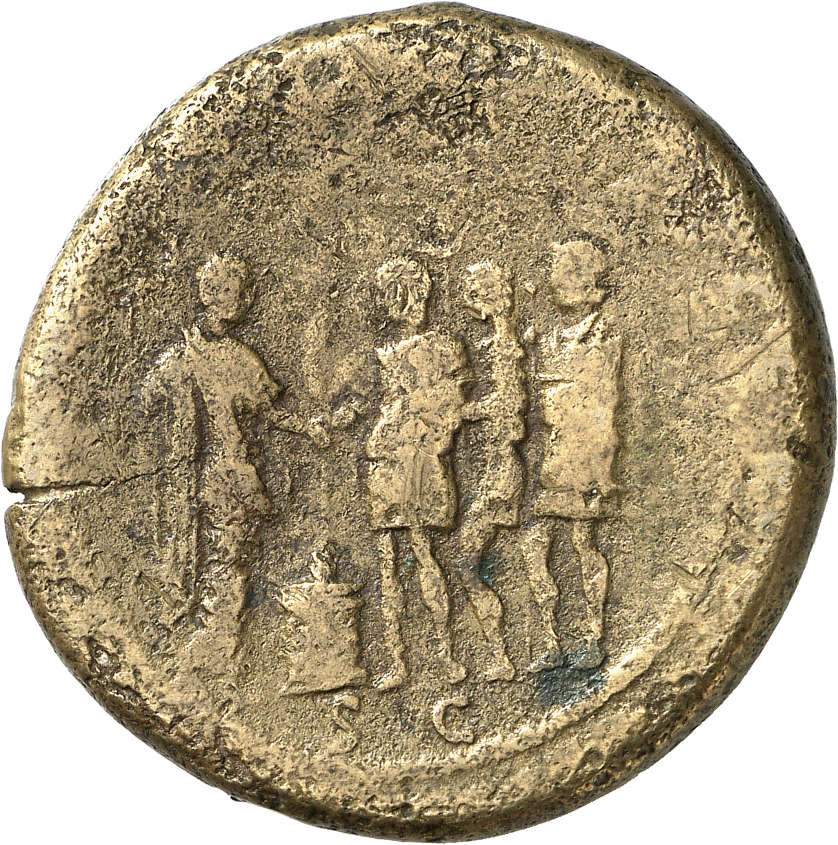 RIC II, Part 1 (second edition) Domitian 473 Domitian reverse, Domitian standing right clasping hands with officer left, o...