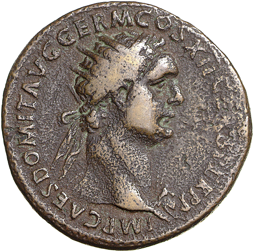 RIC II, Part 1 (second edition) Domitian 478 Domitian obverse, Bust of Domitian, radiate, right with aegis