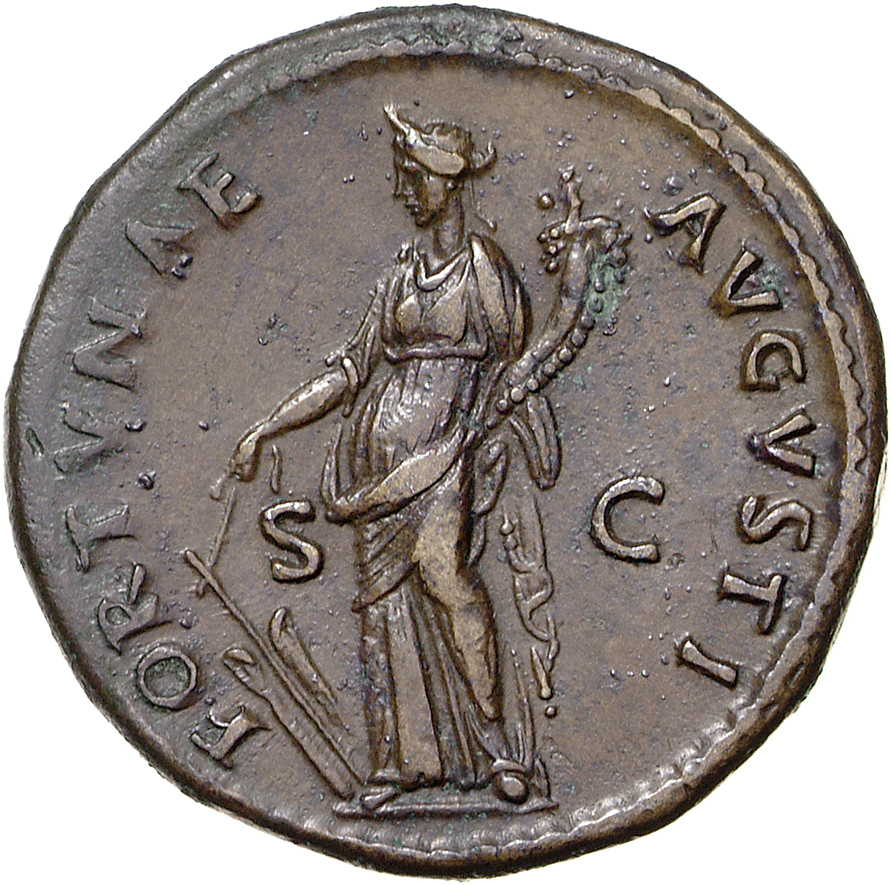 RIC II, Part 1 (second edition) Domitian 479 Domitian reverse, Fortuna standing left, holding rudder and cornucopiae