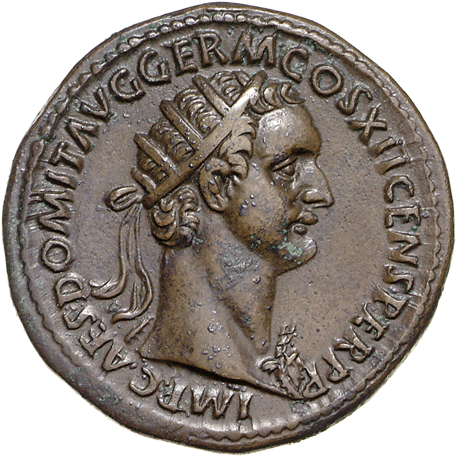 RIC II, Part 1 (second edition) Domitian 479 Domitian obverse, Bust of Domitian, radiate, right with aegis