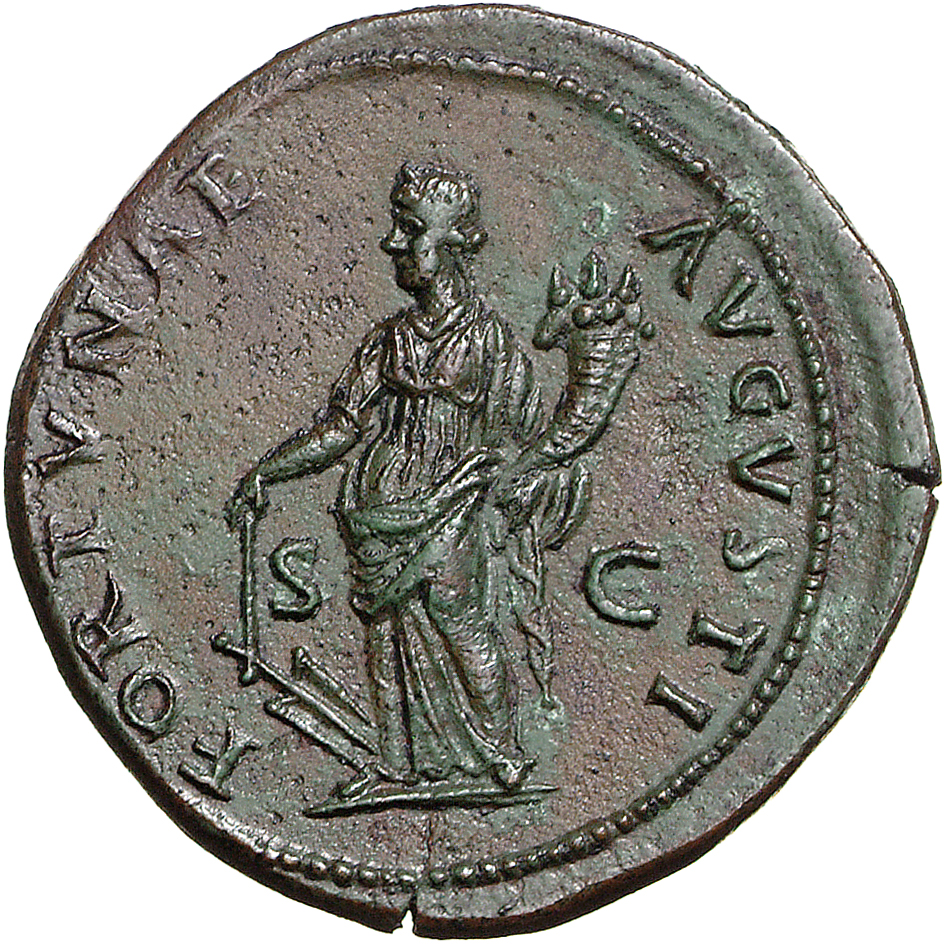 RIC II, Part 1 (second edition) Domitian 479 Domitian reverse, Fortuna standing left, holding rudder and cornucopiae