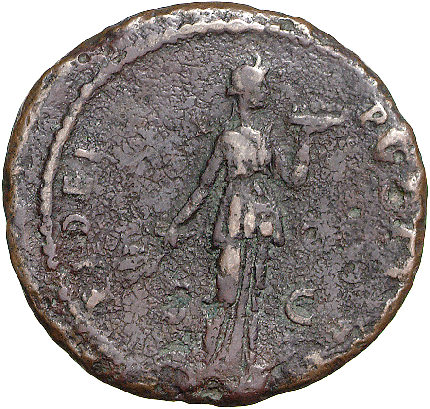 RIC II, Part 1 (second edition) Domitian 486 Domitian reverse, Fides standing right, holding corn-ears and plate of fruit