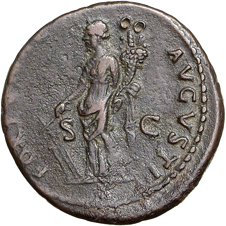RIC II, Part 1 (second edition) Domitian 487 Domitian reverse, Fortuna standing left, holding rudder and cornucopiae
