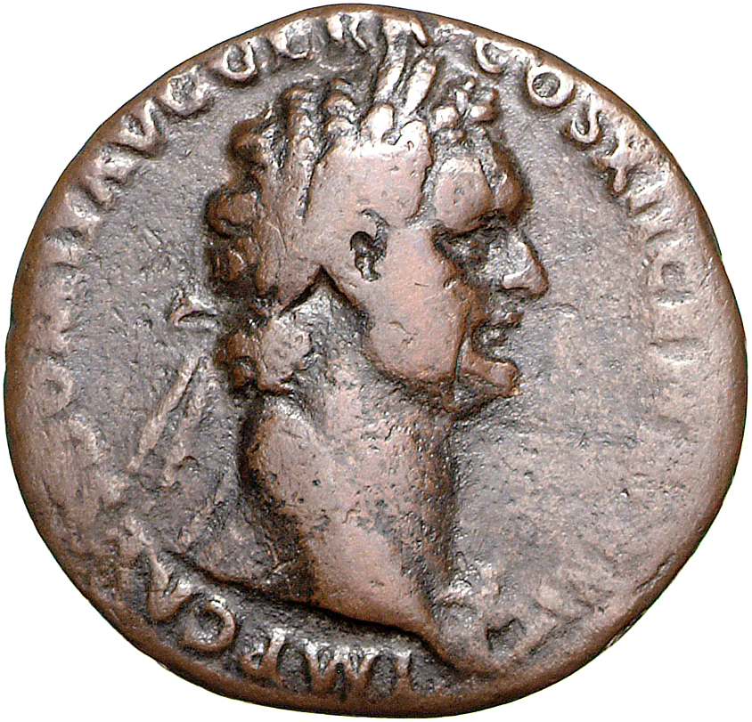 RIC II, Part 1 (second edition) Domitian 493 Domitian obverse, Bust of Domitian, laureate, right with aegis