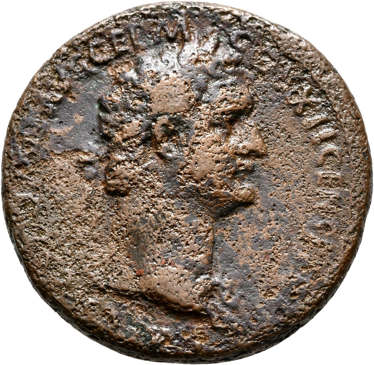 RIC II, Part 1 (second edition) Domitian 500 Domitian obverse, Bust of Domitian, laureate, right with aegis