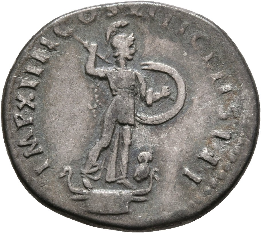 RIC II, Part 1 (second edition) Domitian 507 Domitian reverse, Minerva standing right on top of rostral column, holding sp...