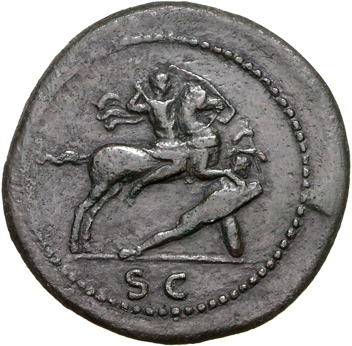 RIC II, Part 1 (second edition) Domitian 530 Domitian reverse, Domitian riding right, piercing German with spear