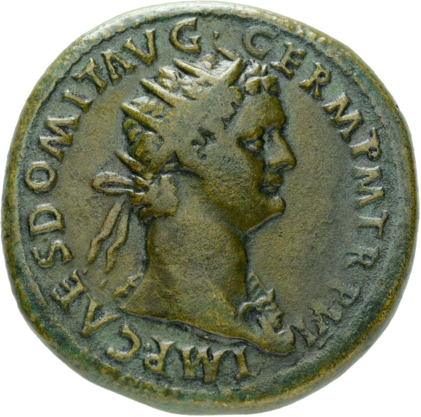 RIC II, Part 1 (second edition) Domitian 538 Domitian obverse, Bust of Domitian, radiate, right with aegis