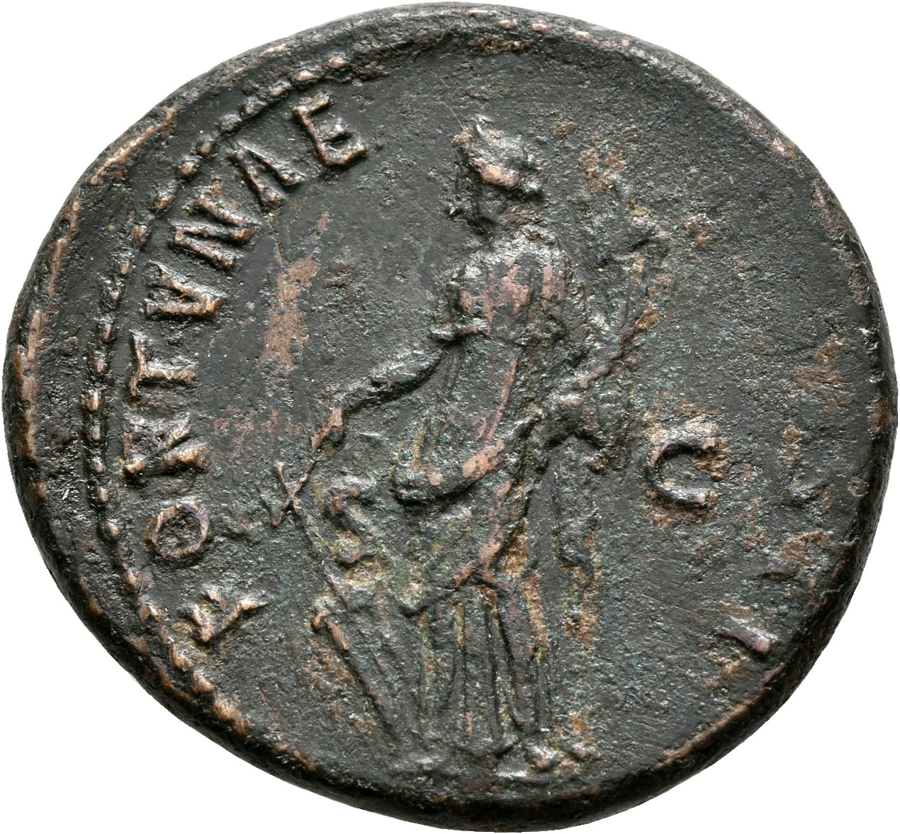 RIC II, Part 1 (second edition) Domitian 544 Domitian reverse, Fortuna standing left, holding rudder and cornucopiae