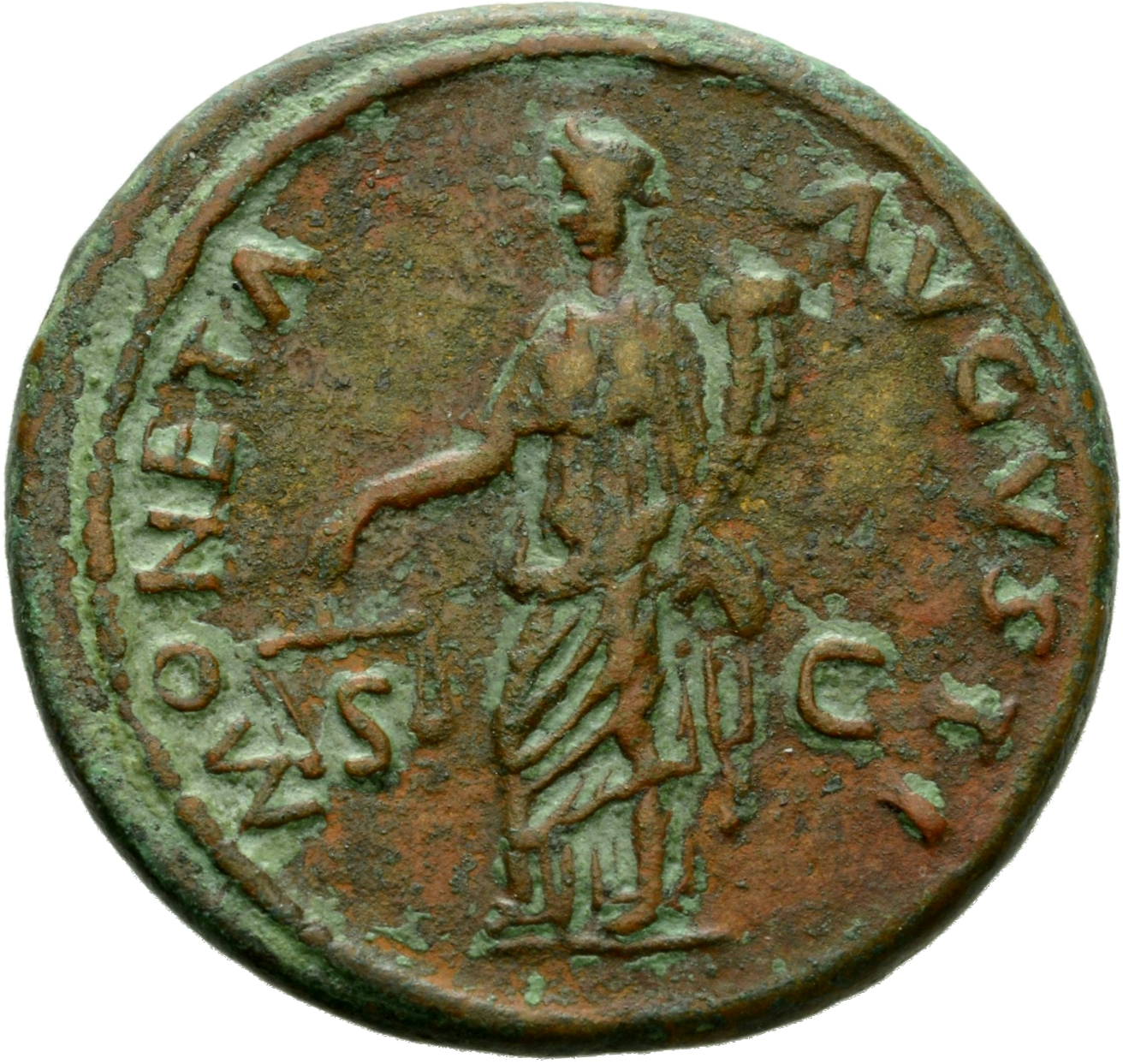 RIC II, Part 1 (second edition) Domitian 547 Domitian reverse, Moneta standing left, holding scales in right hand and corn...