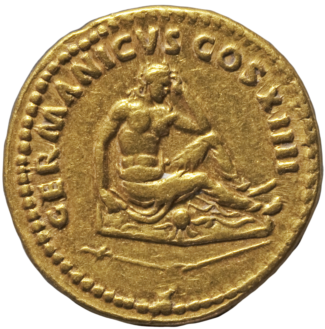 RIC II, Part 1 (second edition) Domitian 560 Domitian reverse, Germania seated right on shield; broken spear below