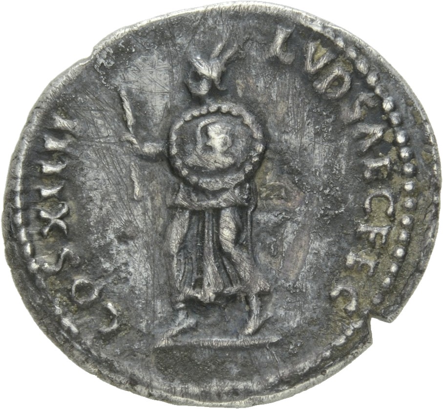 RIC II, Part 1 (second edition) Domitian 596 Domitian reverse, Herald advancing left, holding shield and wand