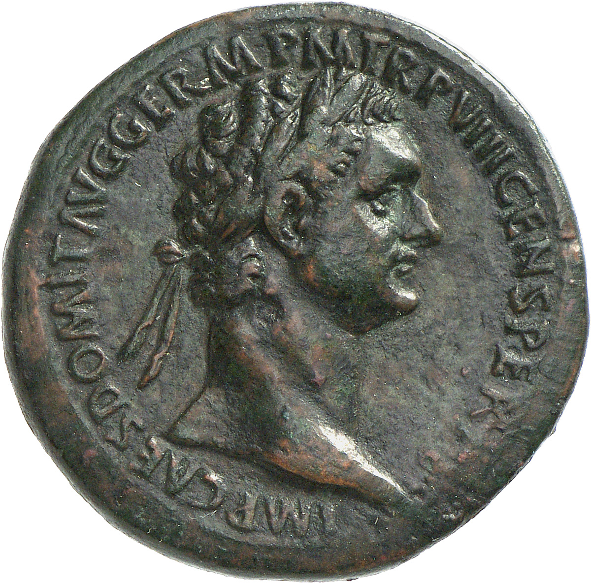RIC II, Part 1 (second edition) Domitian 608 Domitian obverse, Head of Domitian, laureate, right