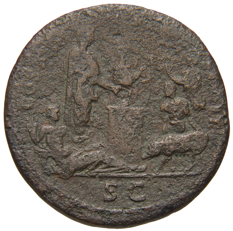 RIC II, Part 1 (second edition) Domitian 612 Domitian reverse, Domitian standing right over altar; victimarius with pig ri...