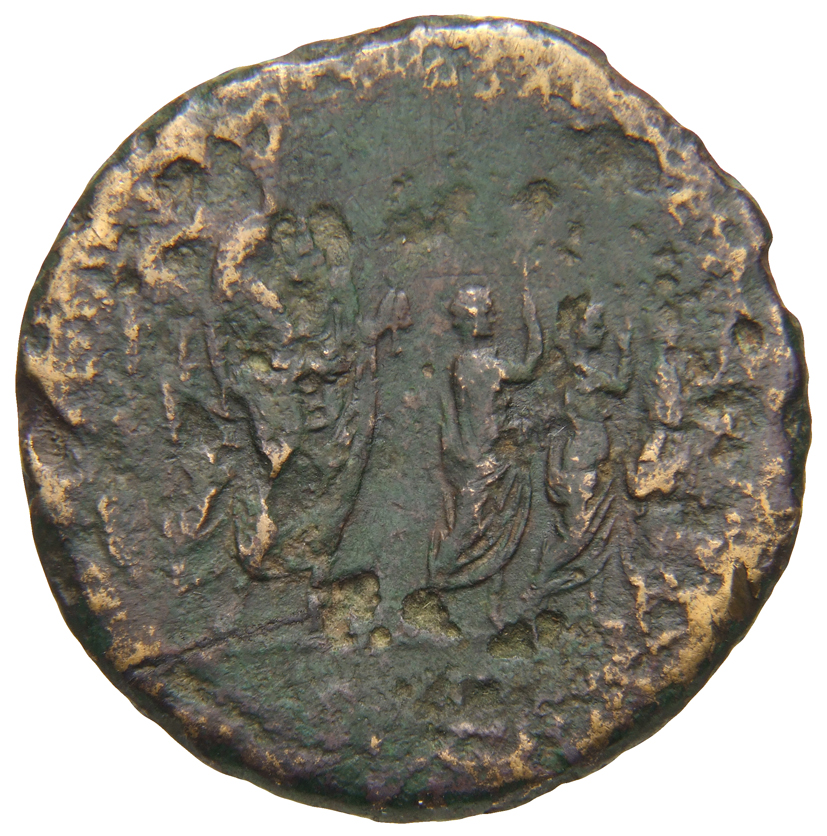 RIC II, Part 1 (second edition) Domitian 615 Domitian reverse, Domitian standing right; attendant left; three children car...