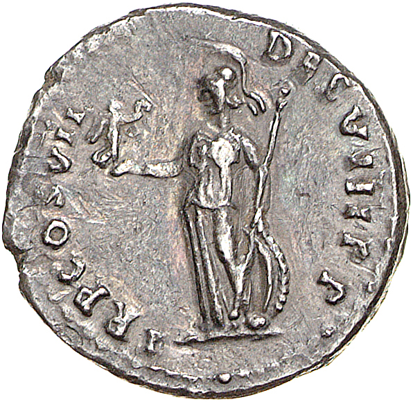 RIC II, Part 1 (second edition) Domitian 62 Domitian reverse, Minerva standing left, holding Victory and sceptre; shield a...