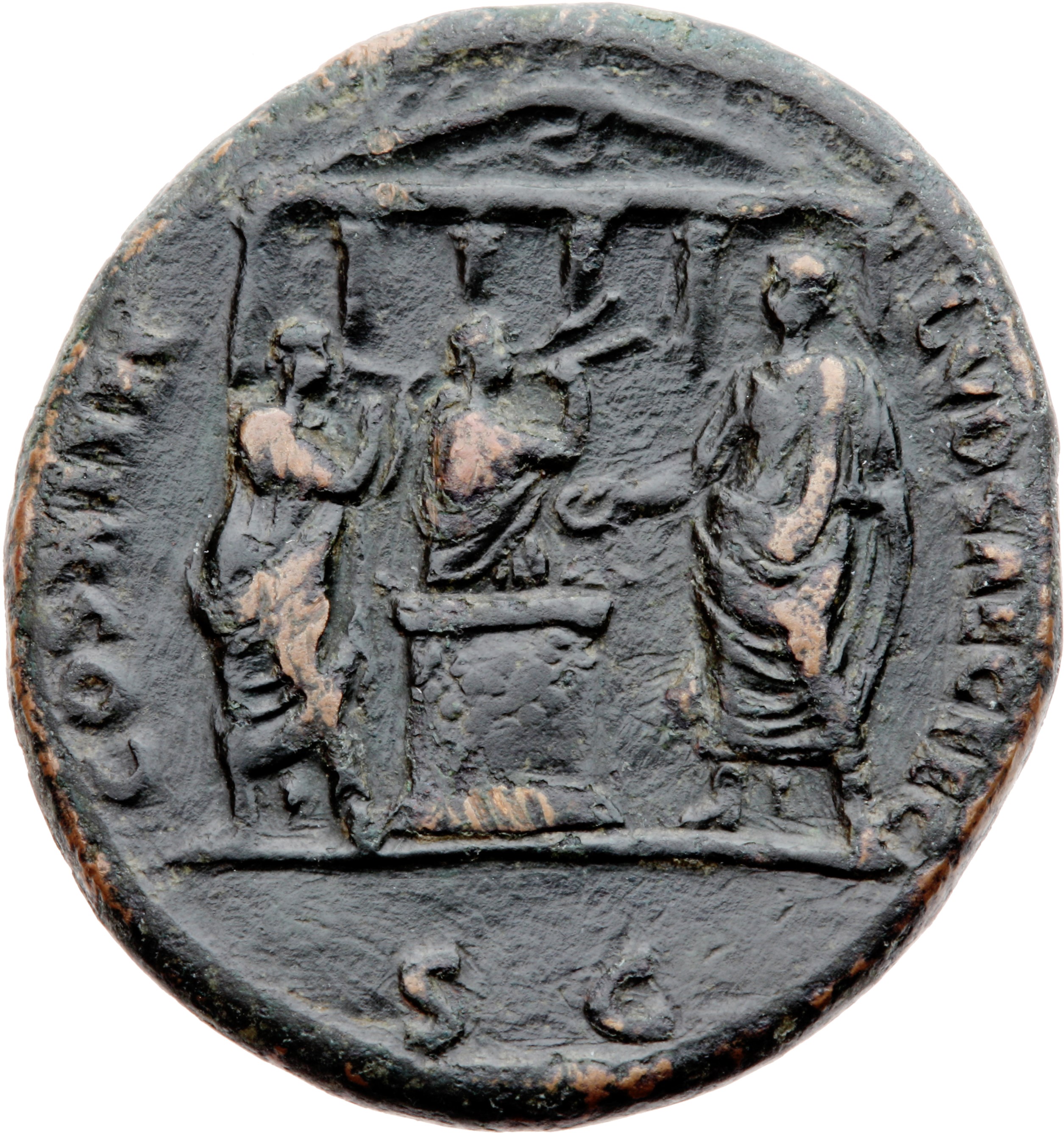 RIC II, Part 1 (second edition) Domitian 623 Domitian reverse, Domitian standing left over altar; flute and lyre players l...