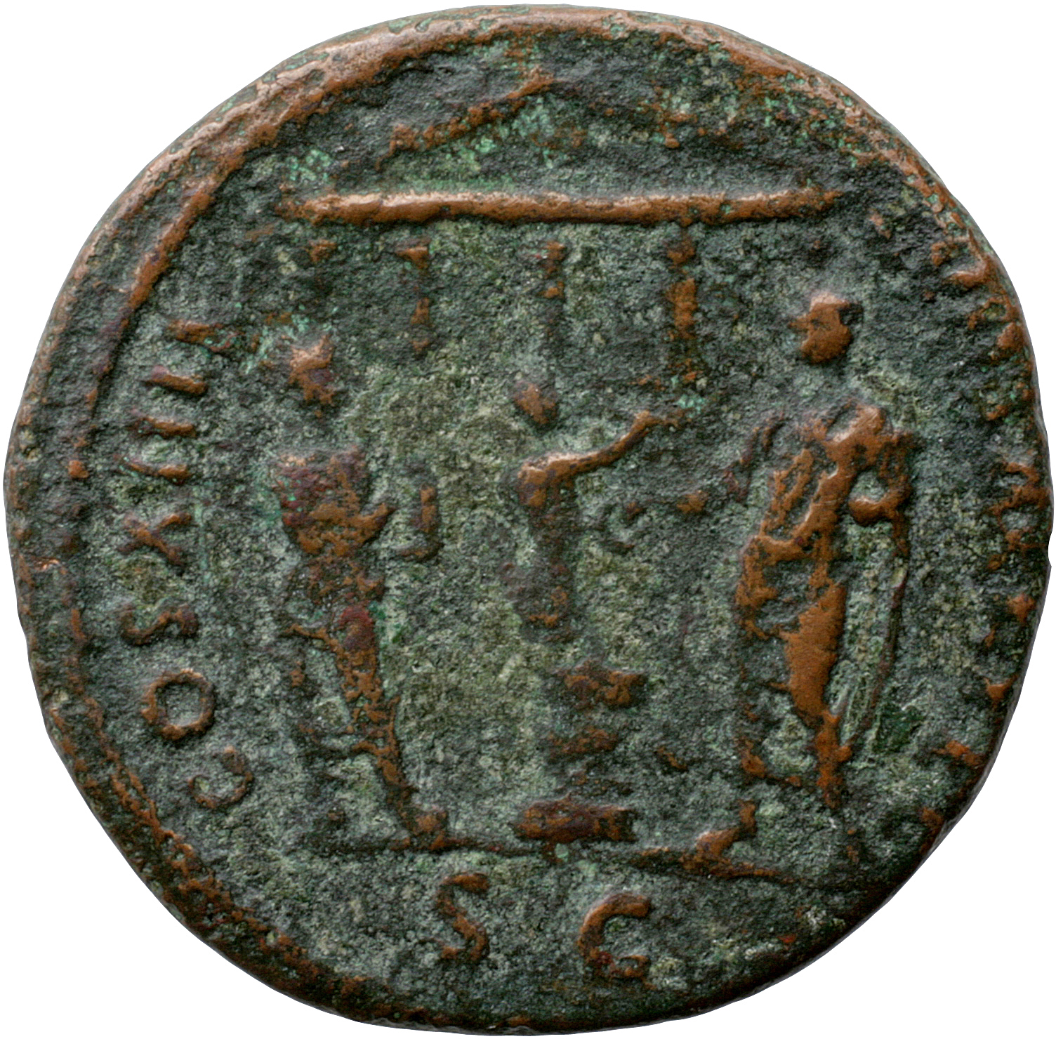 RIC II, Part 1 (second edition) Domitian 624 Domitian reverse, Domitian standing left over altar; flute and lyre players l...