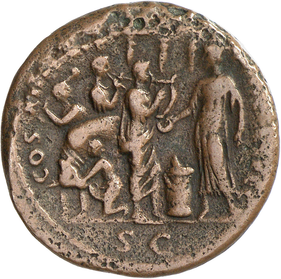 RIC II, Part 1 (second edition) Domitian 625 Domitian reverse, Domitian standing left over altar; victimarius with bull le...