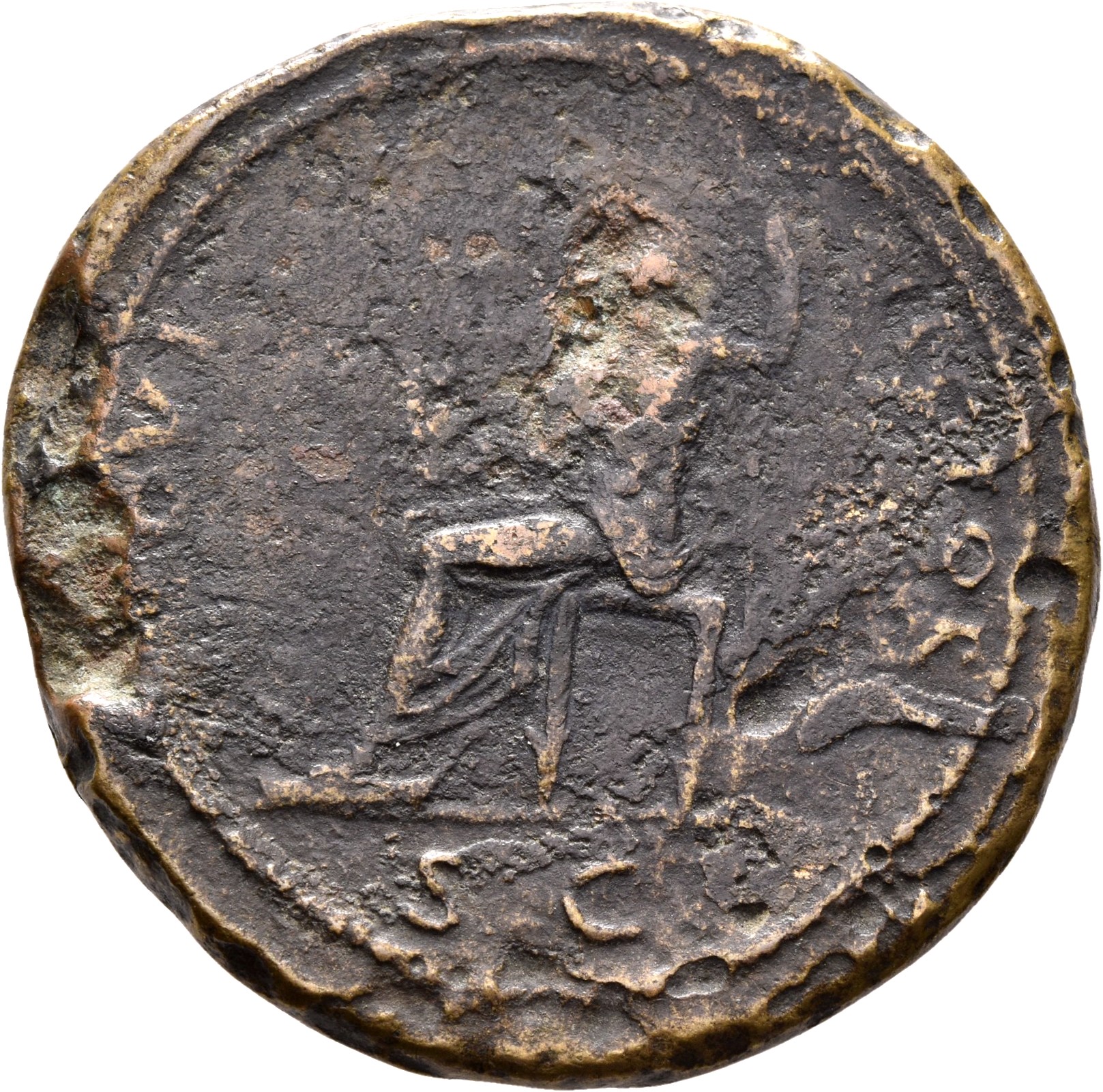 RIC II, Part 1 (second edition) Domitian 633 Domitian reverse, Jupiter seated left, holding Victory in right and vertical ...