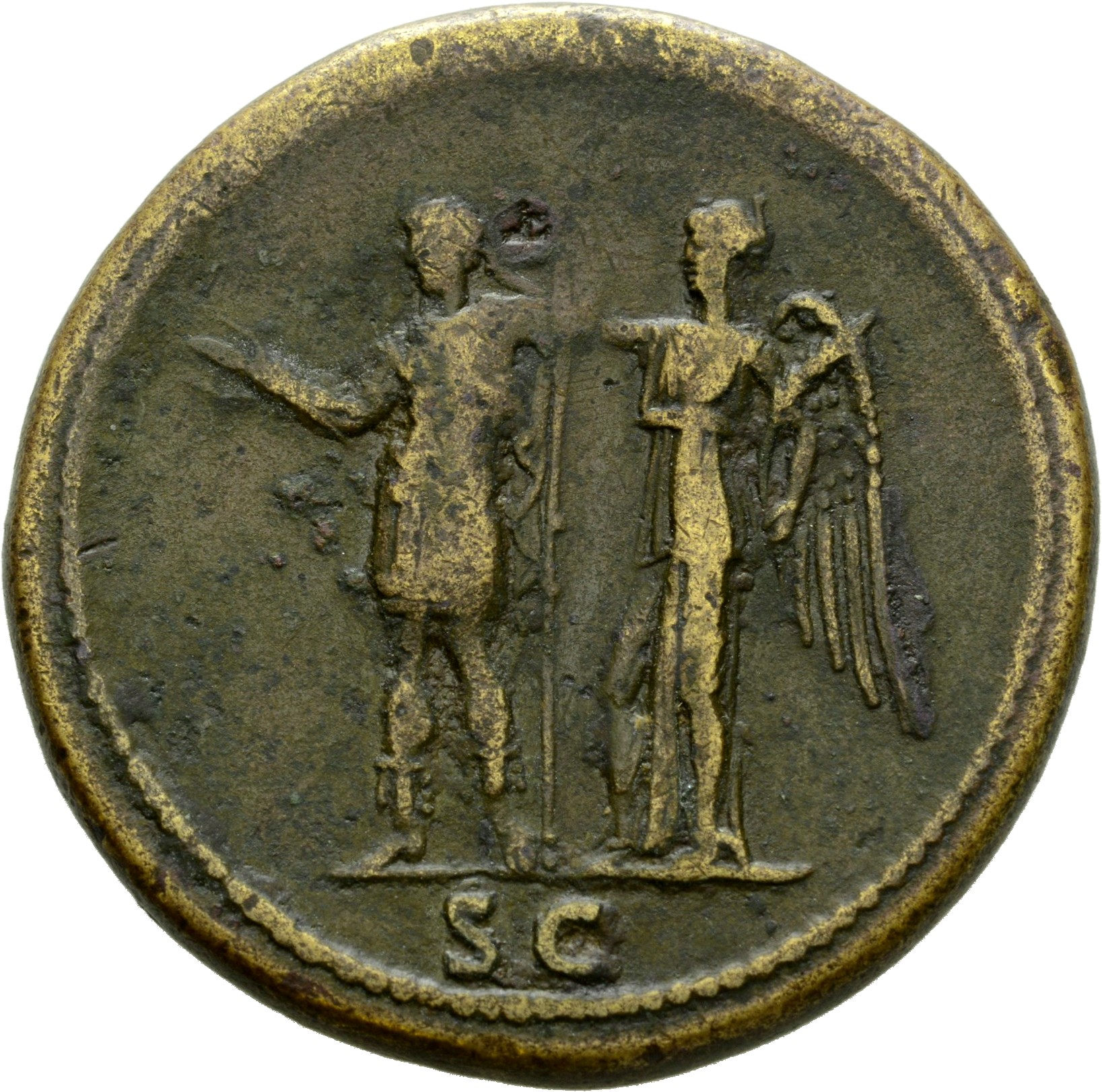 RIC II, Part 1 (second edition) Domitian 639 Domitian reverse, Domitian standing left, holding thunderbolt and spear, bein...