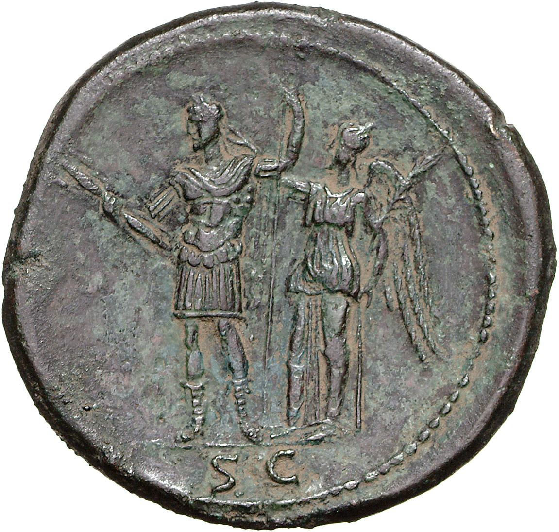 RIC II, Part 1 (second edition) Domitian 639 Domitian reverse, Domitian standing left, holding thunderbolt and spear, bein...
