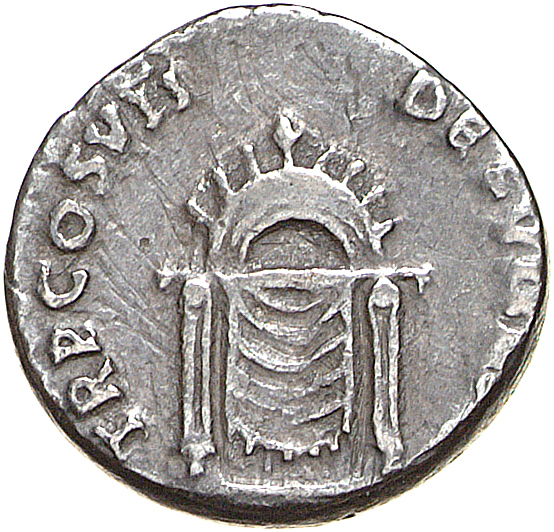 RIC II, Part 1 (second edition) Domitian 64 Domitian reverse, Square seat, draped; semicircular frame with corn-ears above