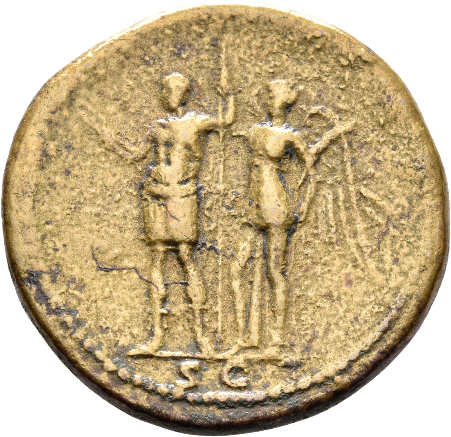RIC II, Part 1 (second edition) Domitian 640 Domitian reverse, Domitian standing left, holding thunderbolt and spear, bein...