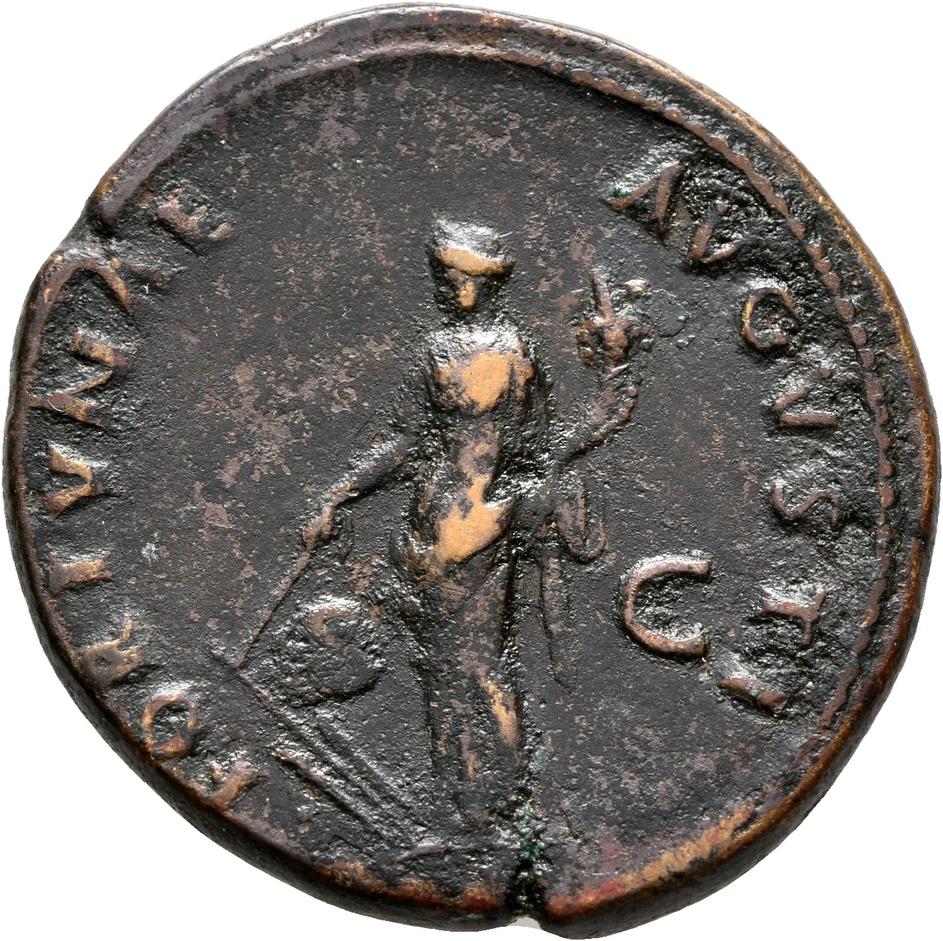 RIC II, Part 1 (second edition) Domitian 643 Domitian reverse, Fortuna standing left, holding rudder and cornucopiae