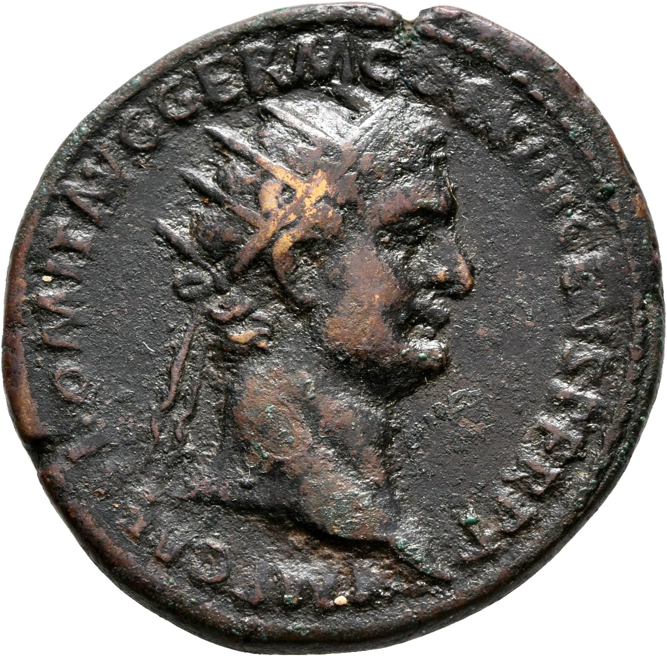 RIC II, Part 1 (second edition) Domitian 643 Domitian obverse, Head of Domitian, radiate, right