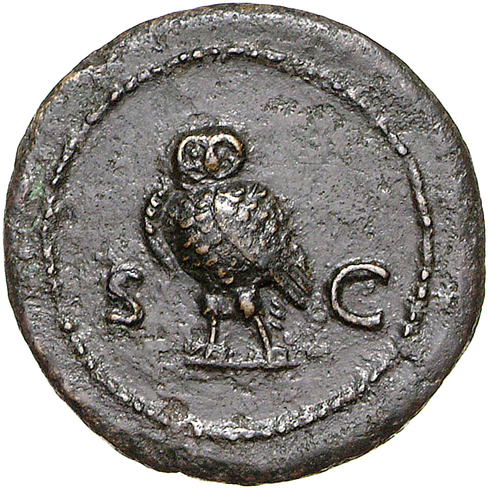 RIC II, Part 1 (second edition) Domitian 651 Domitian reverse, Owl standing left, head front