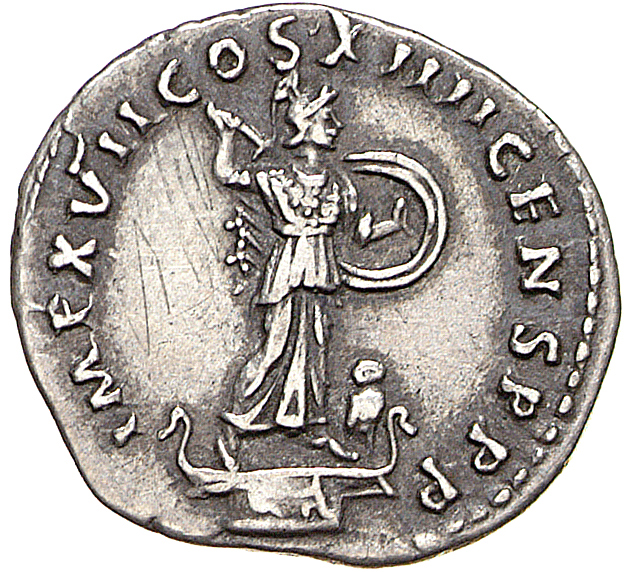 RIC II, Part 1 (second edition) Domitian 657 Domitian reverse, Minerva standing right on top of rostral column, holding sp...