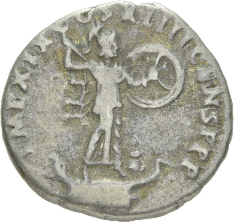RIC II, Part 1 (second edition) Domitian 668 Domitian reverse, Minerva standing right on top of rostral column, holding sp...