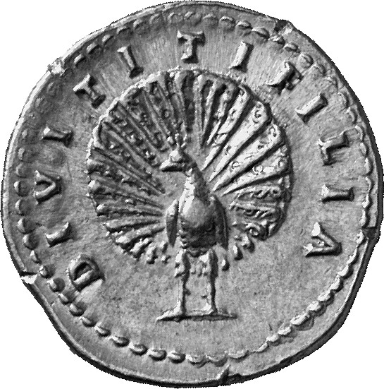 RIC II, Part 1 (second edition) Domitian 683 Domitian reverse, Peacock front, tail spread open