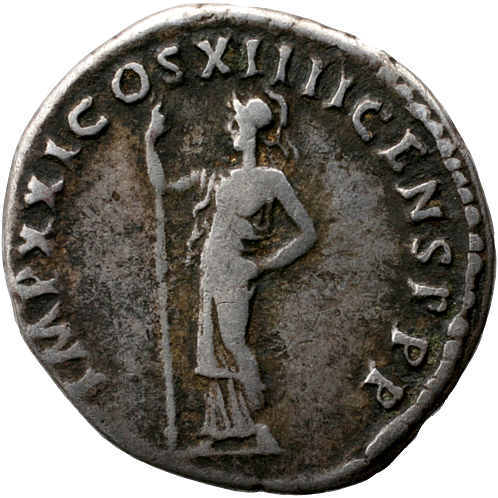 RIC II, Part 1 (second edition) Domitian 687 Domitian reverse, Minerva standing left, holding thunderbolt and spear; shiel...