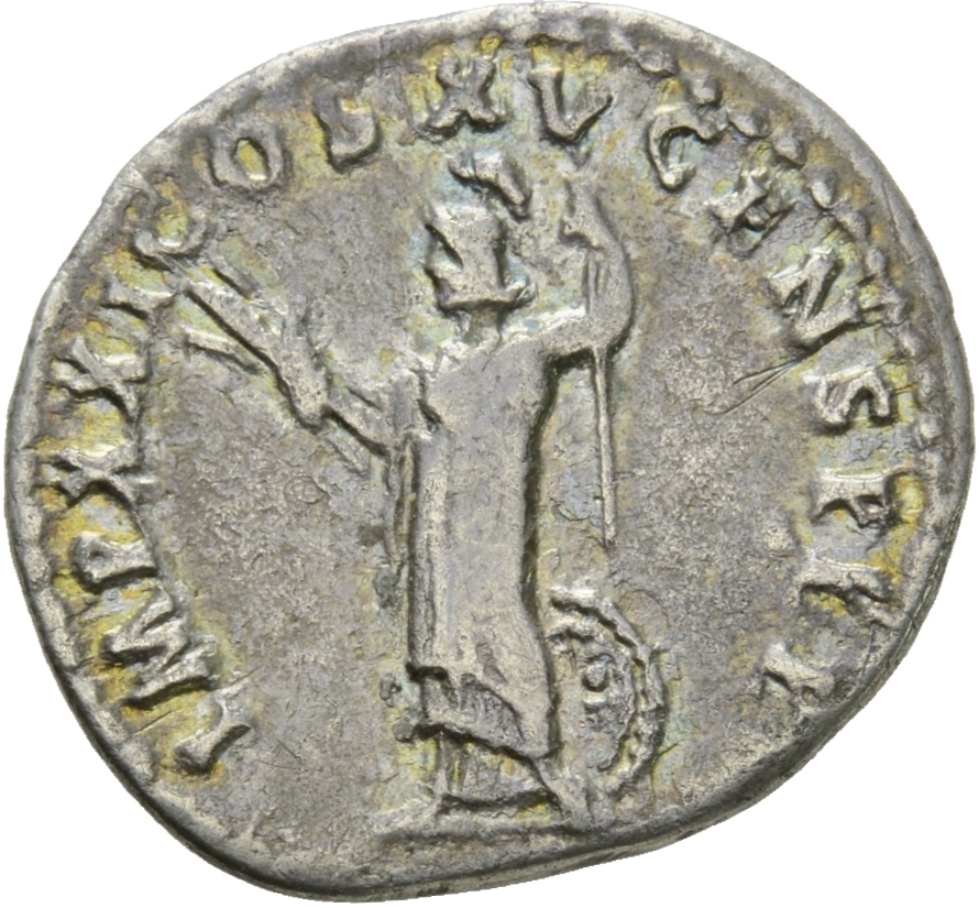 RIC II, Part 1 (second edition) Domitian 691 Domitian reverse, Minerva standing left, holding thunderbolt and spear; shiel...