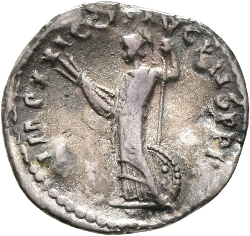 RIC II, Part 1 (second edition) Domitian 691 Domitian reverse, Minerva standing left, holding thunderbolt and spear; shiel...