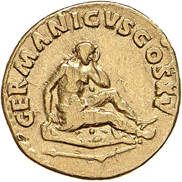 RIC II, Part 1 (second edition) Domitian 699 Domitian reverse, Germania seated right on shield; broken spear below