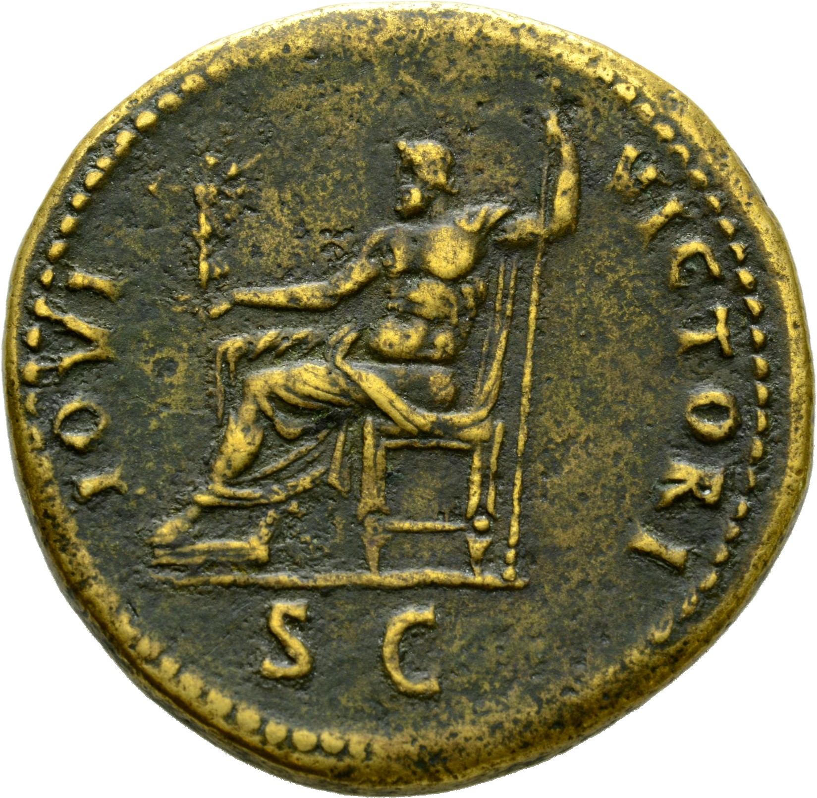 RIC II, Part 1 (second edition) Domitian 702 Domitian reverse, Jupiter seated left, holding Victory in right and vertical ...