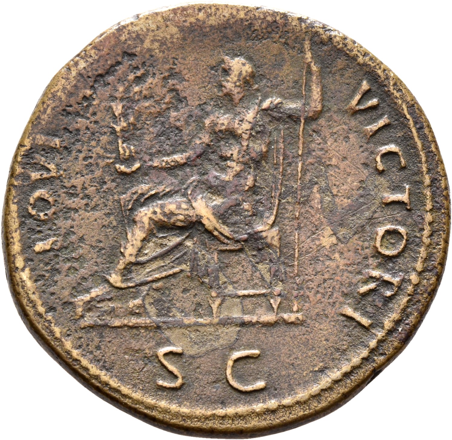 RIC II, Part 1 (second edition) Domitian 702 Domitian reverse, Jupiter seated left, holding Victory in right and vertical ...