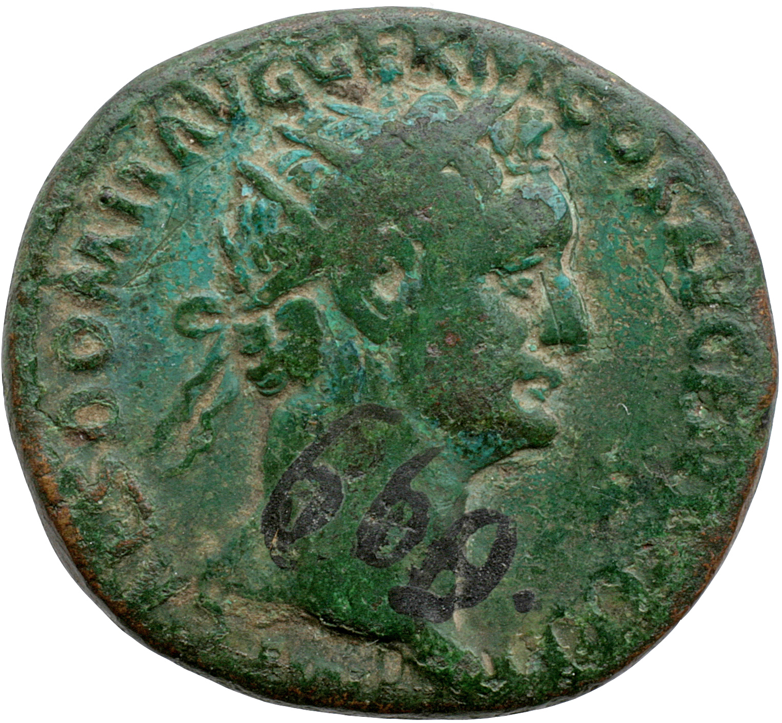 RIC II, Part 1 (second edition) Domitian 706 Domitian obverse, Head of Domitian, radiate, right