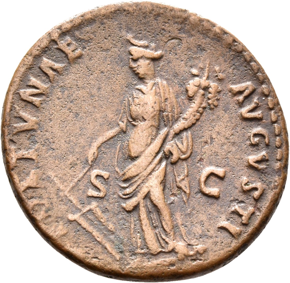 RIC II, Part 1 (second edition) Domitian 707 Domitian reverse, Fortuna standing left, holding rudder and cornucopiae