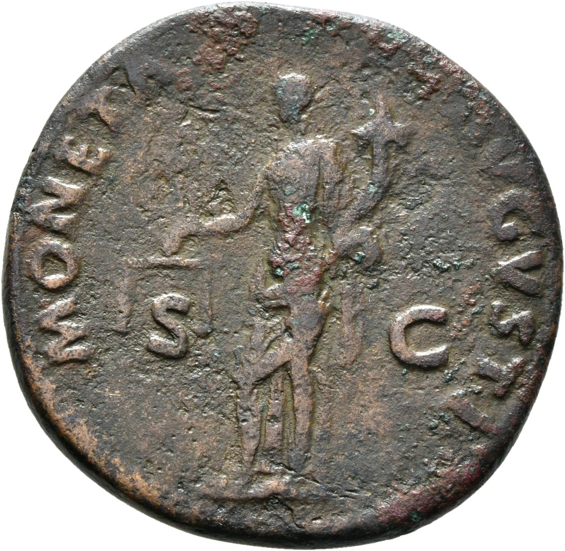 RIC II, Part 1 (second edition) Domitian 708 Domitian reverse, Moneta standing left, holding scales in right hand and corn...